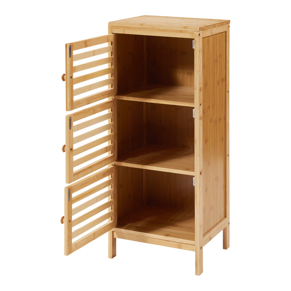 Comodino Ypäjä in Bambù a 3 Ante Tavolino Laterale 82 x 33 x 27 cm - Naturale [en.casa]