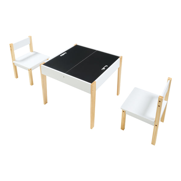 Set Mobili Smedjebacken per Cameretta Tavolo con Lavagne Rimovibili e 2 Sedie - Bianco / Naturale [en.casa]

