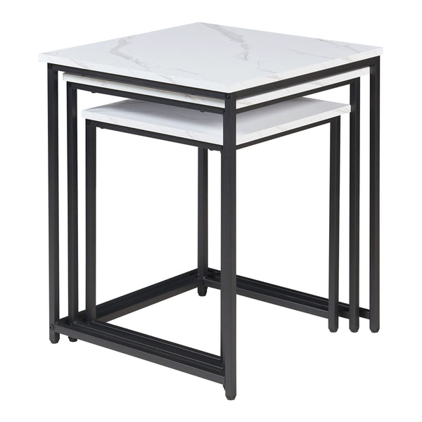 Tavolino da salotto Trollhättan 3 pz. effetto marmo, bianco [en.casa]