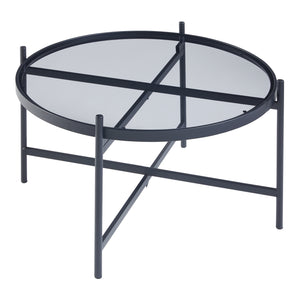 Set Lier di 2 Tavolini con Piano Rotondo in Vetro Temperato - Nero [en.casa]