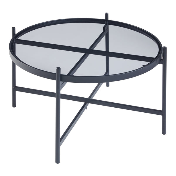 Set Lier di 2 Tavolini con Piano Rotondo in Vetro Temperato - Nero [en.casa]