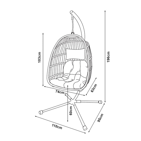 Sedia sospesa Edeng con struttura 196x110x95 cm Grigio [en.casa]