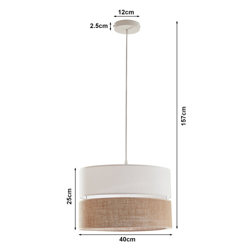 Schizzo in scala Lampada a Sospensione Barton con Doppio Paralume Cilindrico - Bianco / Effetto Lino lux.pro