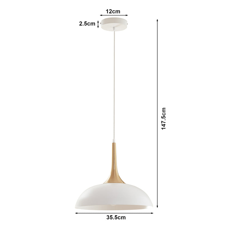 Schizzo in scala Lampadario a Sospensione Blairgowrie con Paralume Semisferico in Metallo - Bianco / Ottone lux.pro