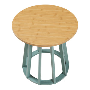 Tavolino laterale Lensuu 48xØ48 cm Verde pastello/Quercia [en.casa]