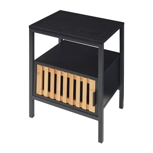 Comodino Luniehti 58x40x33 cm Nero/Naturale [en.casa]
