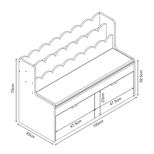 Panca per bambini con scaffale Vestnes 100x45x70 cm Cotton Candy/Bianco [en.casa]
