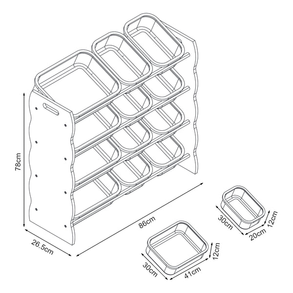 Libreria per bambini Vestnes con 12 scatole portaoggetti 78x86x27 cm Cotton Candy/Bianco [en.casa]