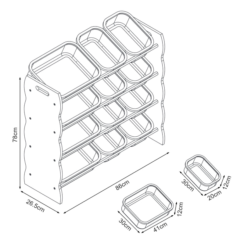 Schizzo in scala Scaffale Vestnes per Cameretta Mobile Contenitore a Scaletta - Rosa/Bianco [en.casa]