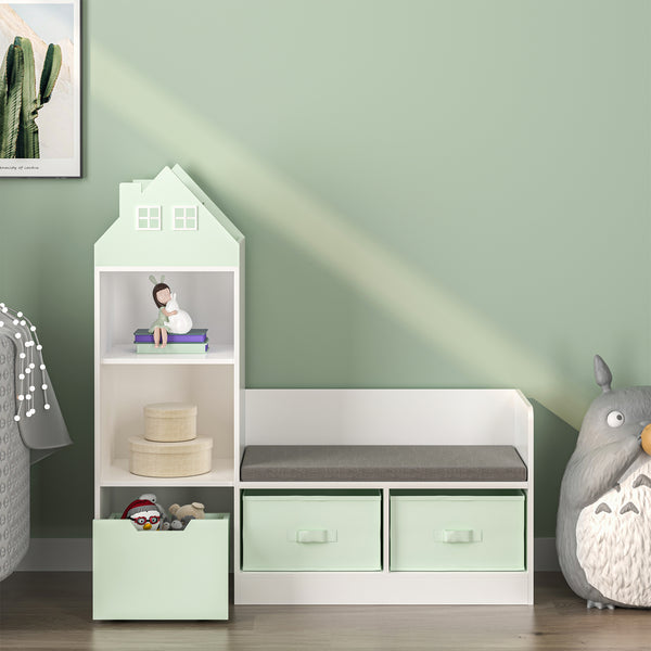 Panca per bambini con scaffale Vipsali 100x99x30 cm Verde menta/Bianco [en.casa]