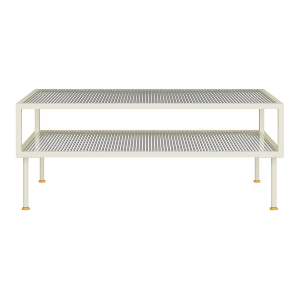 Tavolino Lindau in acciaio con piano in vetro 100x50x46 cm crema bianco [en.casa]