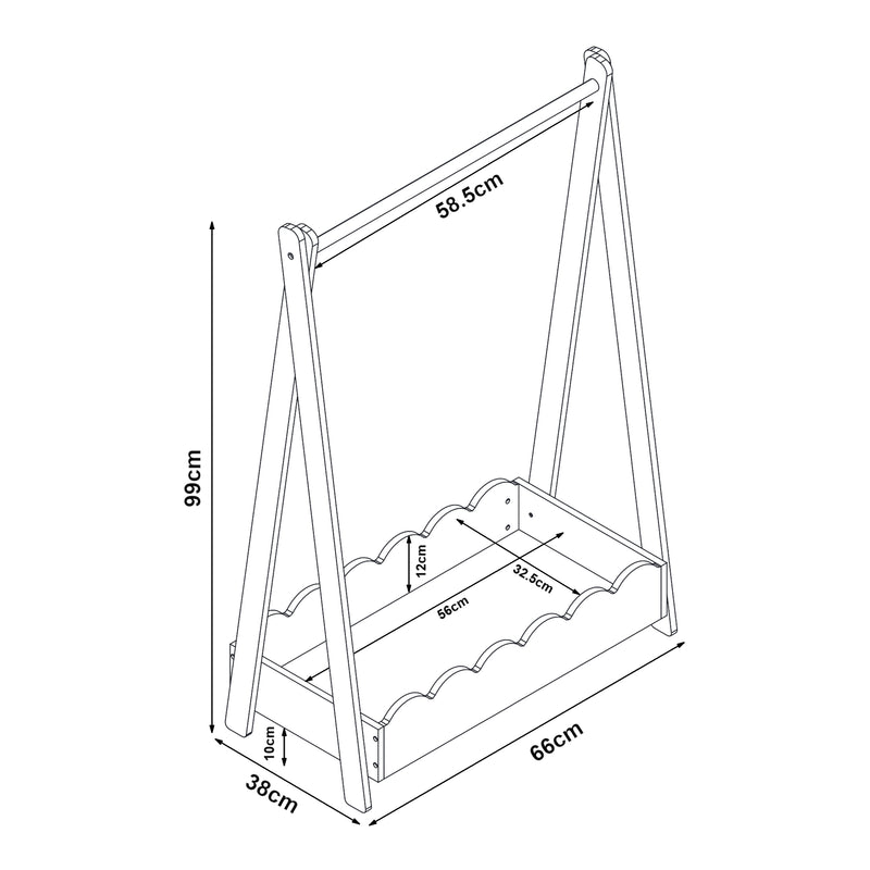 Schizzo in scala Stand Appendiabiti Vestnes a Forma di Capanna per Cameretta 99 x 66 x 38 cm [en.casa]