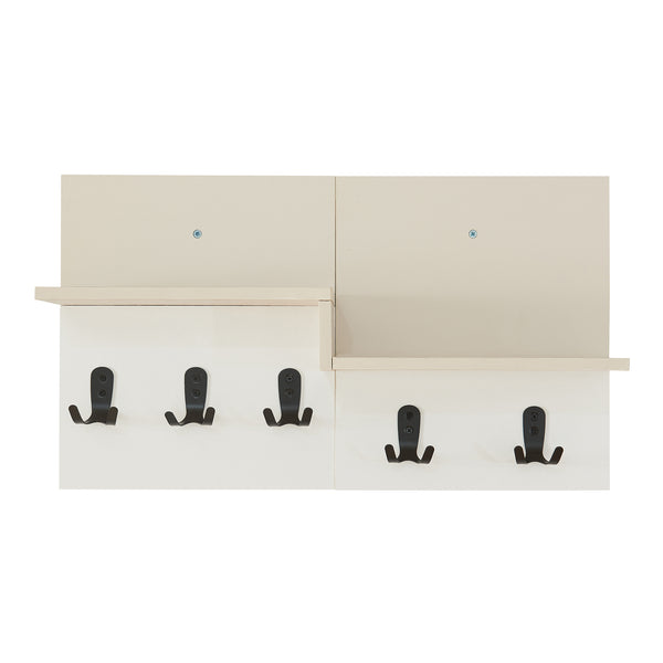 Appendiabiti a Parete Botaruvn con Ripiani e Ganci Doppi 34 x 59 x 13 cm - Beige / Bianco [en.casa]