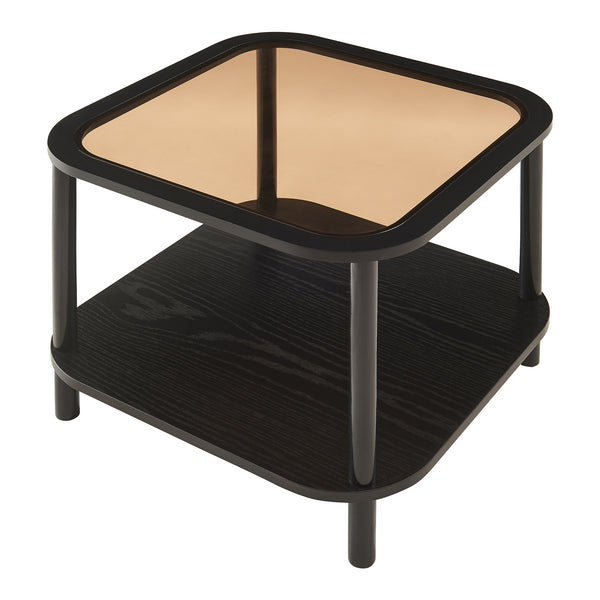 Tavolino Latama con piano in vetro 51x51x45 cm Nero/Vetro bronzato [en.casa]