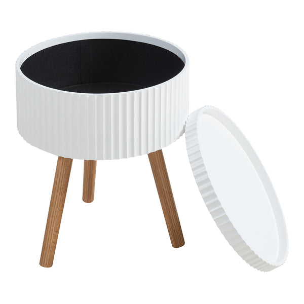 Tavolino Bongard con spazio di archiviazione Ø38x48 cm Bianco [en.casa]