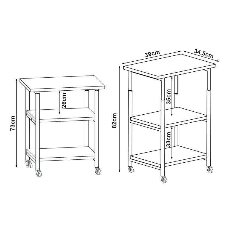 Schizzo in scala Tavolino Laterale a Ruote Janertu con 2 Ripiani 82 x 39 x 35 cm - Bianco [en.casa]