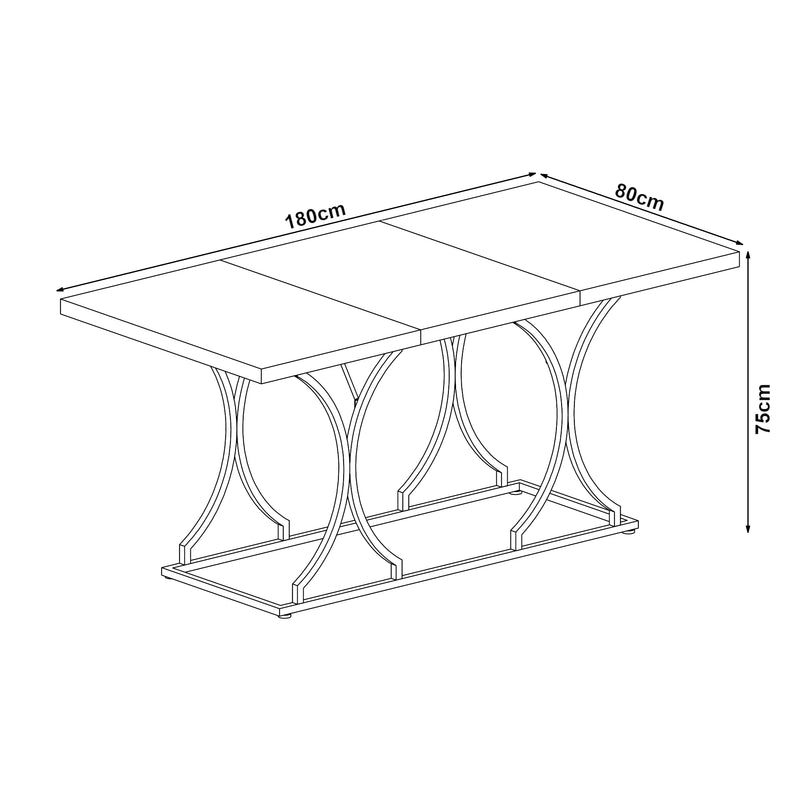 Schizzo in scala Tavolo da Pranzo Foga 180x80x75 cm Effetto Marmo Bianco / Oro [en.casa] 