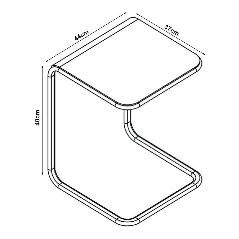 Schizzo in scala Tavolino da Divano Brosa a Forma di C 44x37x48 cm Cromato / Trasparente [en.casa]