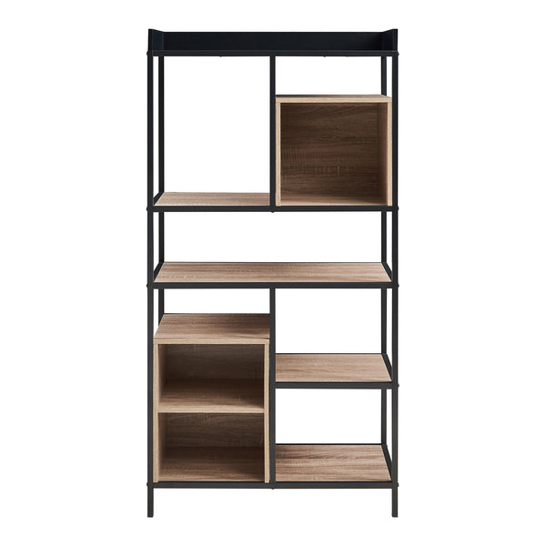Libreria Belana Scaffale da Terra con Scomparti Aperti 137 x 70 x 33 cm - Nero/Effetto Rovere [en.casa]

