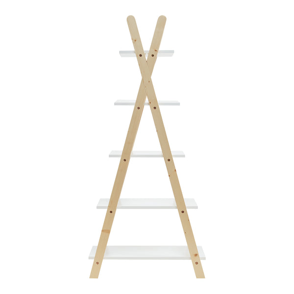 Scaffale a Scala per Cameretta Vanlilu Libreria Bassa per Bambini 145x65x32 cm Naturale / Bianco [en.casa] 