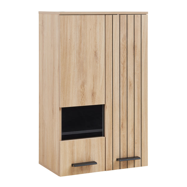 Mobile Pensile Noppen a Parete con 2 Ante e Finestrella 98 x 60 x 35 cm - Effetto Rovere [en.casa]