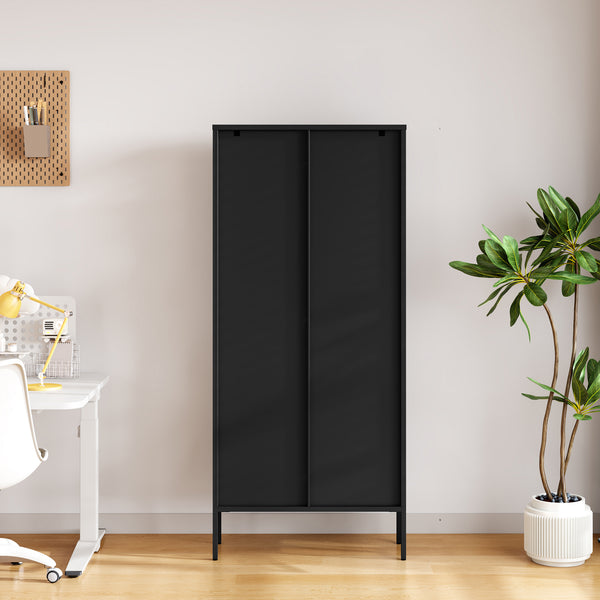 Vetrina Vinterhavn 180x80x35 cm Acciaio Nero [en.casa]