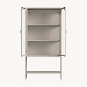Vetrina Klippestad Credenza Alta a 2 Ante in Vetro e Ripiano Aperto 160 x 80 x 35 cm - Grigio Caldo [en.casa]