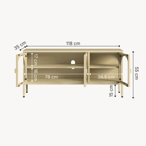 Vetrina Bassa Klippestad a 3 Ante in Vetro Credenza con 4 Scomparti 118 x 35 x 55 cm - Color Cammello [en.casa]

