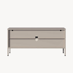 Vetrina Bassa Klippestad a 3 Ante in Vetro Credenza con 4 Scomparti 118 x 35 x 55 cm - Grigio Caldo [en.casa]

