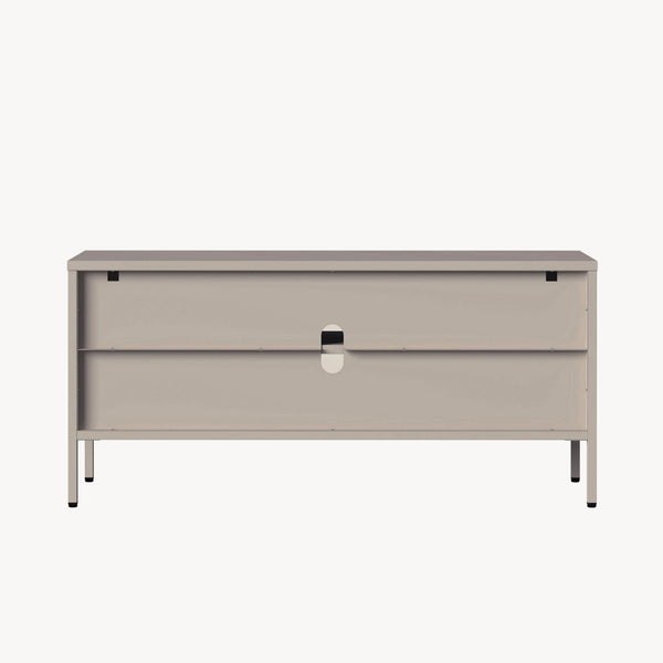 Vetrina Bassa Klippestad a 3 Ante in Vetro Credenza con 4 Scomparti 118 x 35 x 55 cm - Grigio Caldo [en.casa]

