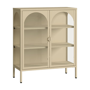 Vetrina Klippestad a 2 Ante in Vetro Credenza con 3 Scomparti 95 x 80 x 35 cm - Color Cammello [en.casa]