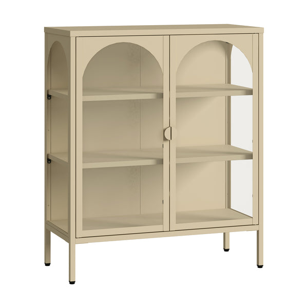 Vetrina Klippestad a 2 Ante in Vetro Credenza con 3 Scomparti 95 x 80 x 35 cm - Color Cammello [en.casa]