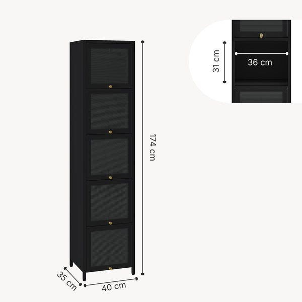 Mobile Vetrina Ostersund in Acciaio a 5 Ante e Scomparti 174 x 40 x 35 cm - Nero [en.casa]