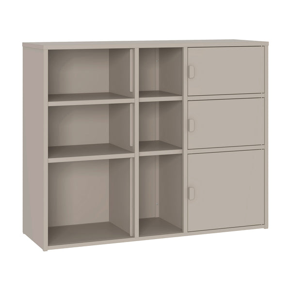 Mobile Contenitore da Ufficio Kliri in Acciaio con 6 Vani Aperti e 3 Ante 100 x 32 x 81 cm - Color Cammello [en.casa]