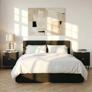Set di 2 Comodini Olvehok con 2 Cassetti 55 x 52 x 38 cm - Nero / Effetto Marmo Bianco [en.casa] 