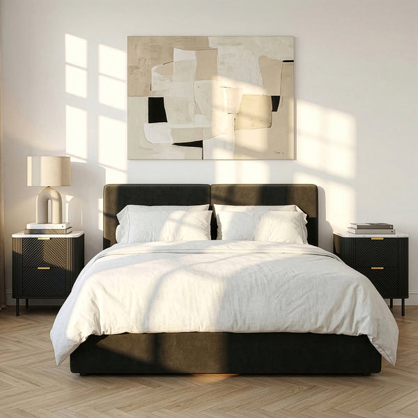 Set di 2 Comodini Olvehok con 2 Cassetti 55 x 52 x 38 cm - Nero / Effetto Marmo Bianco [en.casa] 