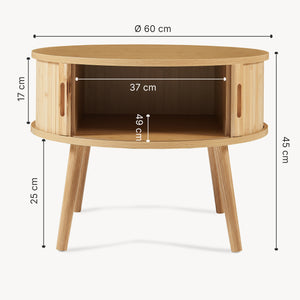 Comodino Rotondo Nordkapp a 2 Ante Scorrevoli in Bambù 45 x Ø60 cm - Naturale [en.casa]