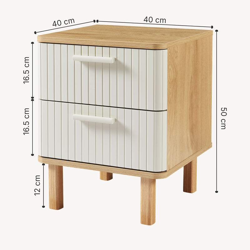 Schizzo in scala Comodino Ferrersp Mobile Contenitore con 2 Cassetti 50 x 40 x 40 cm - Effetto Rovere / Avena Oatmeal [en.casa]