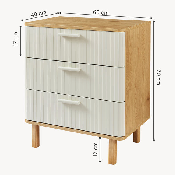 Cassettiera Ferrersp a 3 Cassetti Comò 70 x 60 x 40 cm - Effetto Rovere / Avena Oatmeal [en.casa]