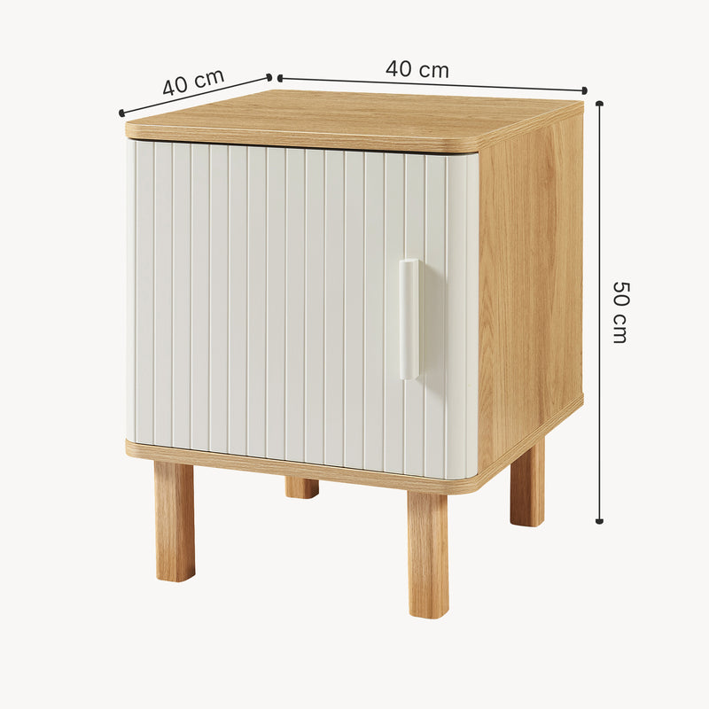 Schizzo in scala Comodino Ferrersp Mobile Contenitore con Anta 50 x 40 x 40 cm - Effetto Rovere / Avena Oatmeal [en.casa]