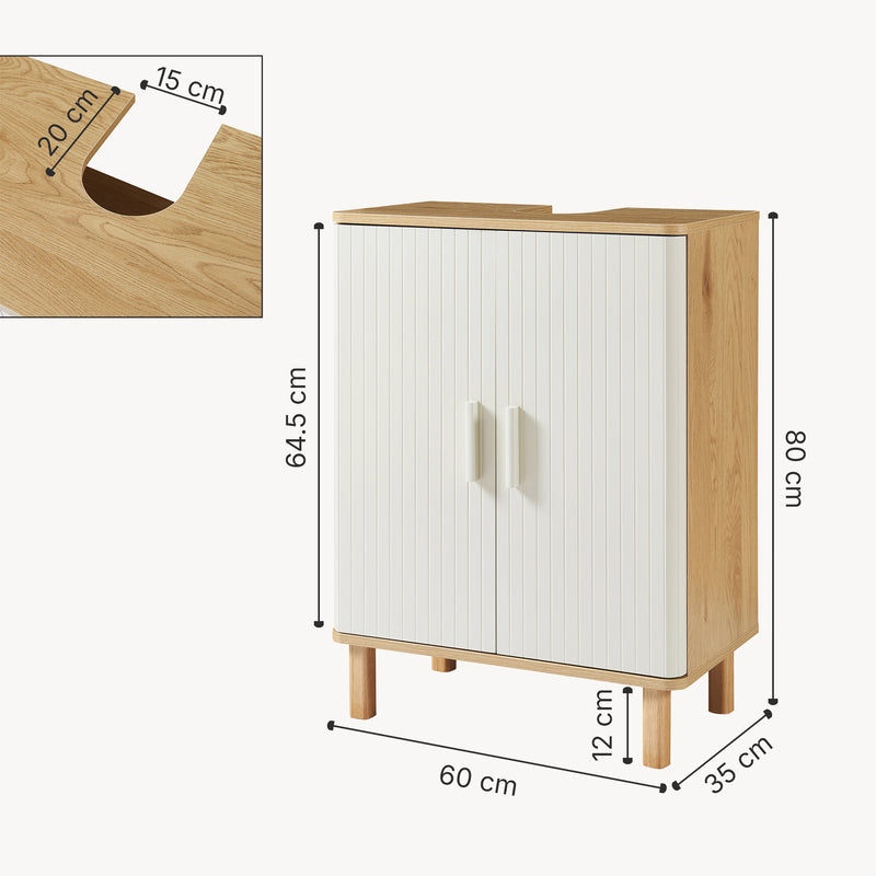 Schizzo in scala Mobile Sottolavabo da Terra Ferrersp a 2 Ante 80 x 60 x 35 cm - Effetto Rovere / Avena Oatmeal [en.casa] 