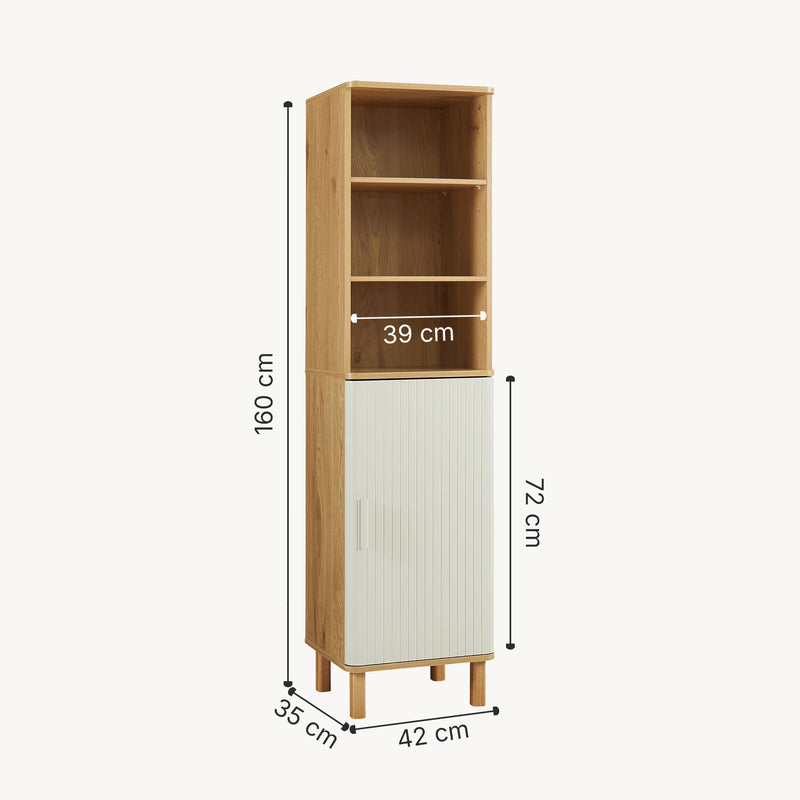 Schizzo in scala Mobile a Colonna Ferrersp Armadio da Bagno con Anta e Ripiani 160 x 42 x 35 cm - Effetto Rovere / Avena Oatmeal [en.casa]