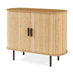 Comò Tvedestrand Portascarpe Mobile Contenitore a 2 Ante Scorrevoli in Bambù 100 x 40 x 80 cm - Naturale/Nero [en.casa]