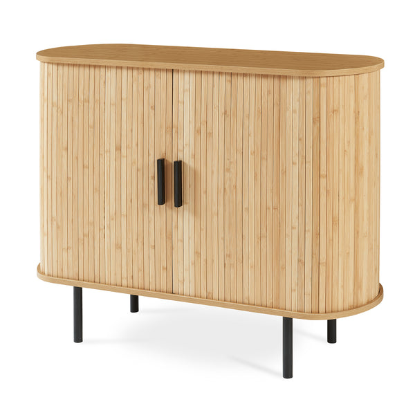 Comò Tvedestrand Portascarpe Mobile Contenitore a 2 Ante Scorrevoli in Bambù 100 x 40 x 80 cm - Naturale/Nero [en.casa]