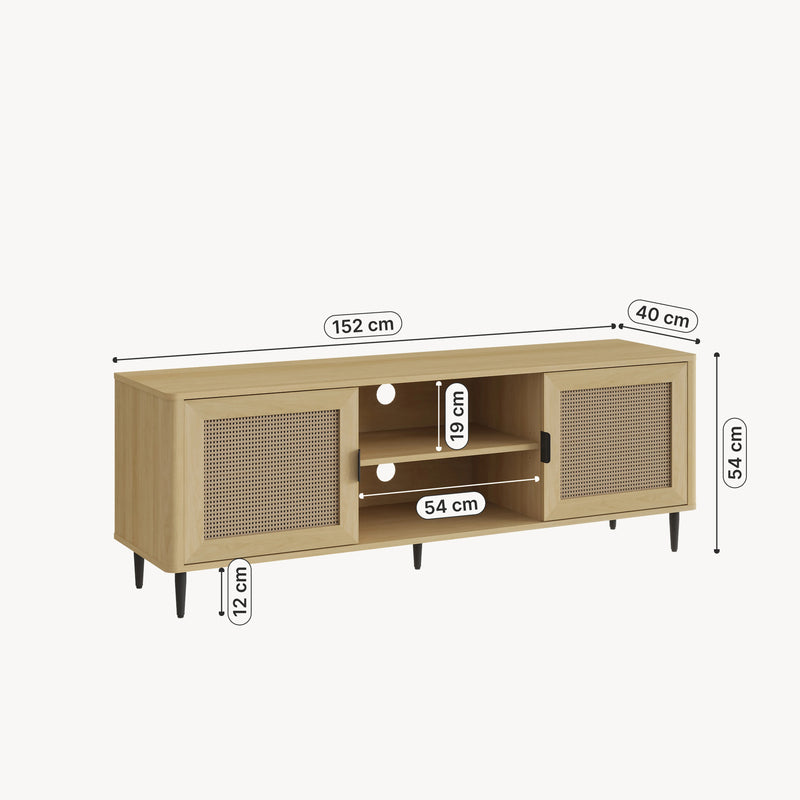 Schizzo in scala Mobile TV Lukhomso con Ante Inserto Effetto Rattan 152x40x54 cm Effetto Rovere [en.casa] 