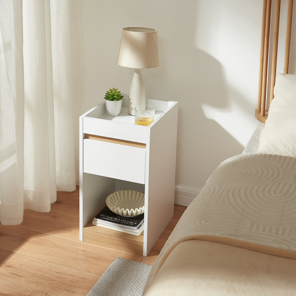 Comodino Lure 55x30x35 cm Bianco/effetto quercia [en.casa]