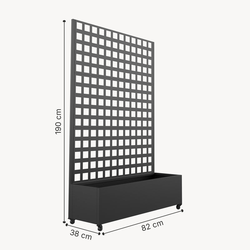 Schizzo in scala Fioriera Toma con Spalliera Divisorio a Rotelle 190 x 82 x 38 cm - Acciaio Nero casa.pro