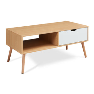 Tavolino Centrale da Caffè Bordkak con Cassetto 100 x 48 x 45 cm - Effetto Rovere / Bianco [en.casa]