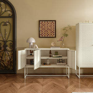 Credenza Viitasaari Mobile Contenitore Stretto a 3 Ante con Ripiani 120 x 40 x 80 cm - Bianco Crema [en.casa]