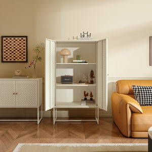 Mobile Contenitore Viitasaari Credenza Alta a 2 Ante e Ripiani 150 x 80 x 40 cm - Bianco Crema [en.casa]